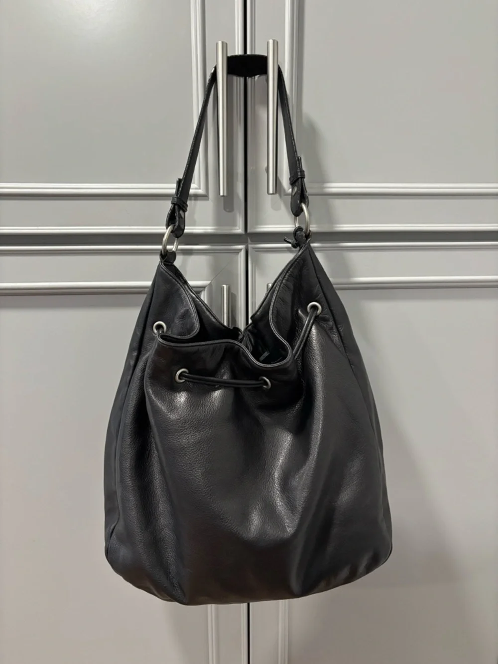 Vintage LAUREN Ralph Lauren Black Leather Braided Hobo Bag Purse MINT